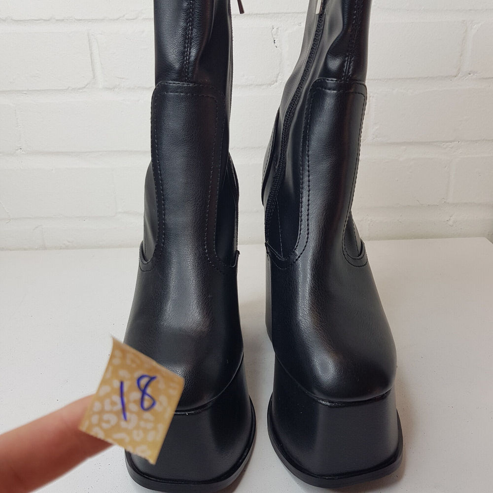 Shellys Nova Platform Boots EU 38 UK 5 Black Sock Vegan PU Party Statement BN - Picture 15 of 15